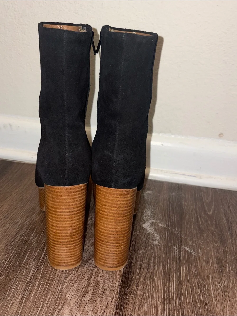 Women’s Black Suede Free People Friday Night Wood Grain Platform Boots 38 7.5-8